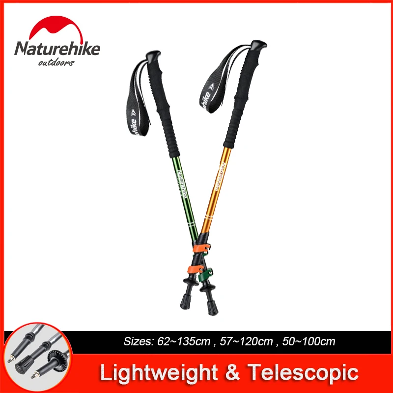 Quick Lock Trekking Pole for Adults and Kids Aluminum Naturehike 1 Quick lock trekking pole in golden yellow aluminum with EVA foam grip and external lock