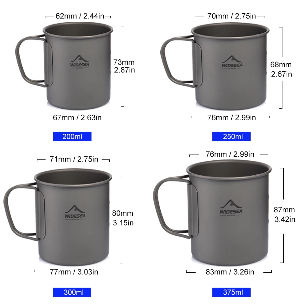 Titanium Camping Mug Lightweight Cup in 200ml to 750ml Sizes 2 Titanium Camping Mug Lightweight Cup in 200ml to 750ml Sizes - view 2
