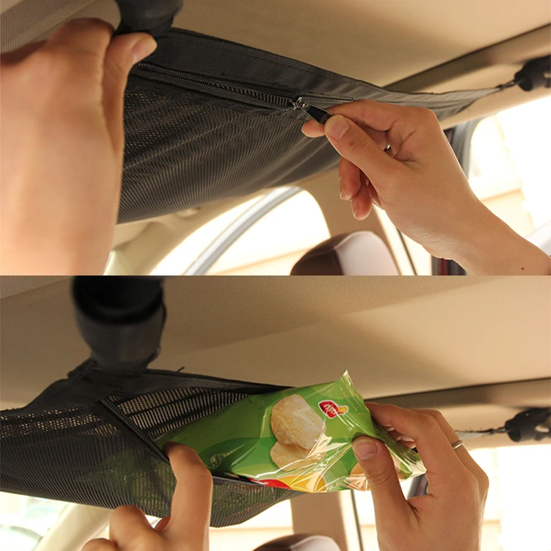 Car Ceiling Storage Net 80 x 55 cm Polyester Mesh with Zipper 4 Car Ceiling Storage Net 80 x 55 cm Polyester Mesh with Zipper - view 4