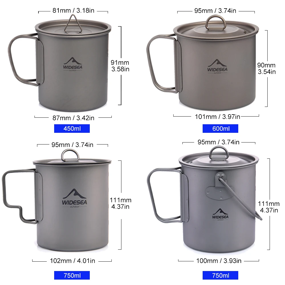 Titanium Camping Mug Lightweight Cup in 200ml to 750ml Sizes 3 Titanium Camping Mug Lightweight Cup in 200ml to 750ml Sizes - view 3