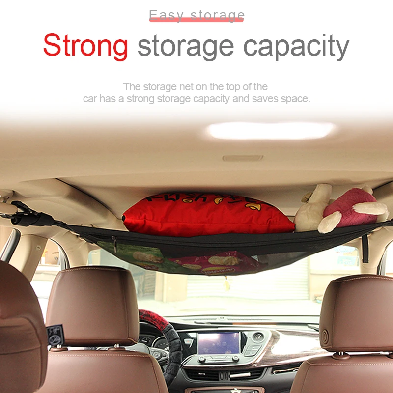 Car Ceiling Storage Net 80 x 55 cm Polyester Mesh with Zipper 3 Car Ceiling Storage Net 80 x 55 cm Polyester Mesh with Zipper - view 3