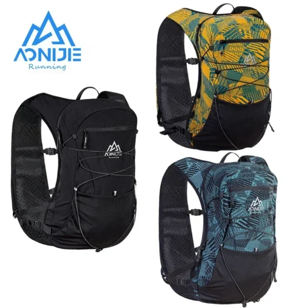Cross country running vest in yellow with front bottle pockets and adjustable chest harness straps