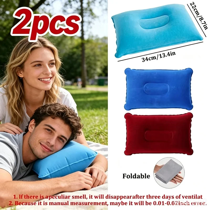 Inflatable Air Pillow Set of 2 Ultralight Travel and Camp Pillows 1 Inflatable air pillow set shown inflated with two ultralight travel pillows side by side