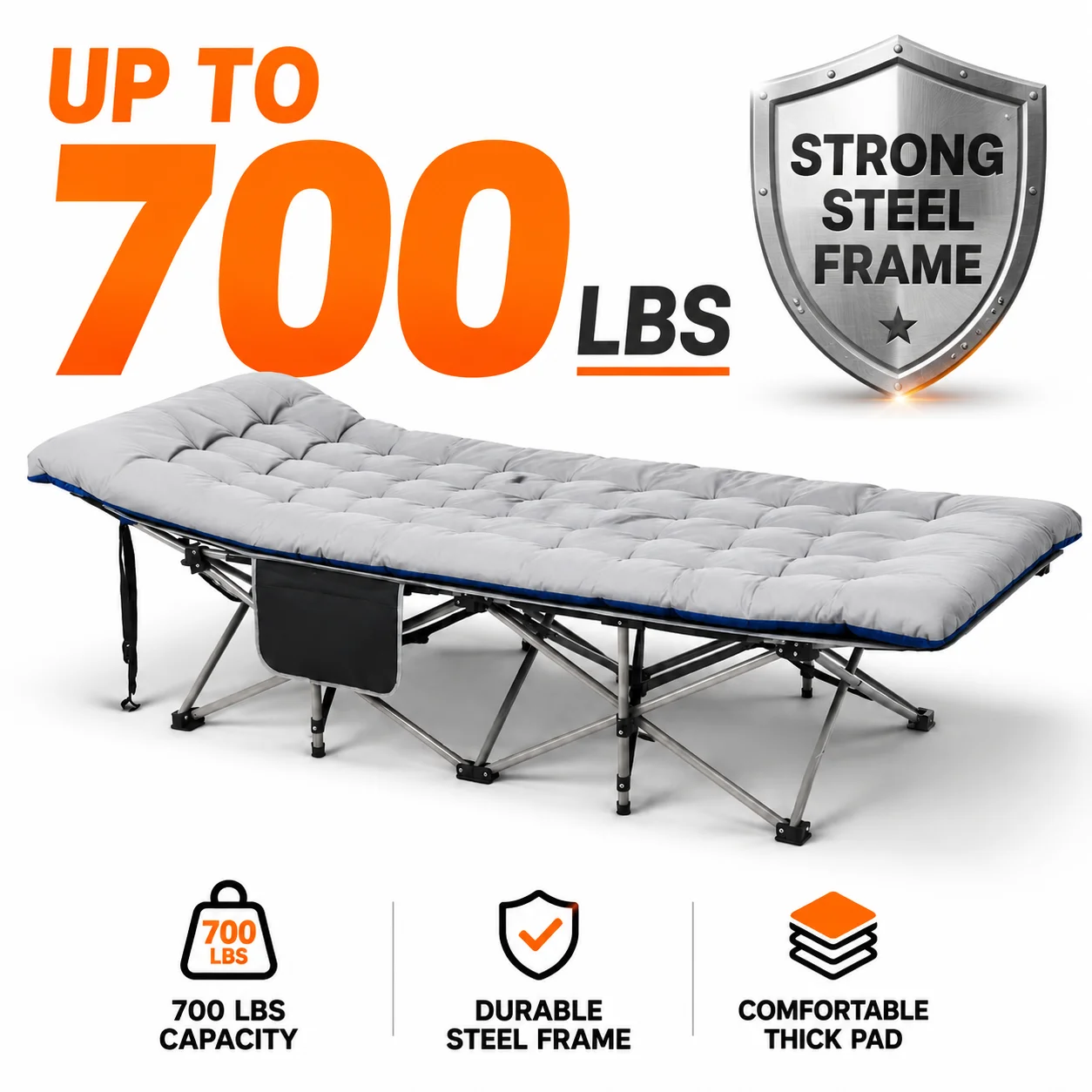 Padded Folding Camping Cot Thick Mattress and 700 lb Steel Frame 9 Padded Folding Camping Cot Thick Mattress and 700 lb Steel Frame - view 9