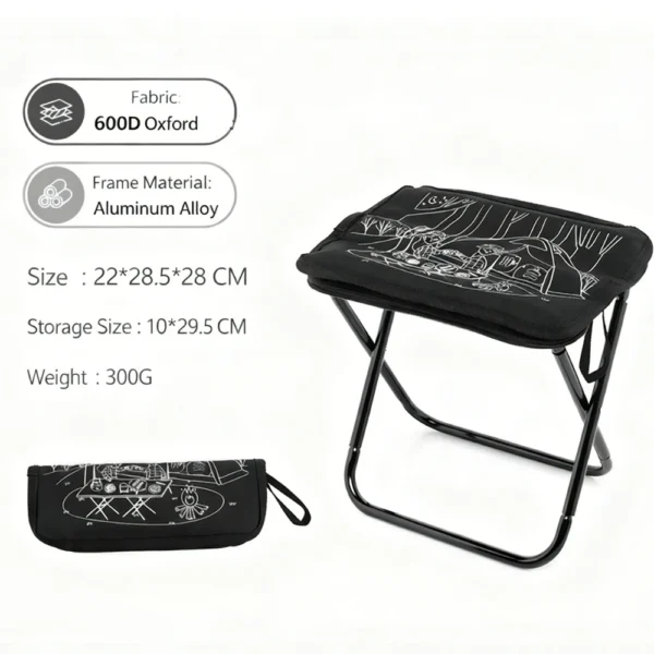 Widesea lightweight camping stool with 900D Oxford cloth seat folded open beside a lake