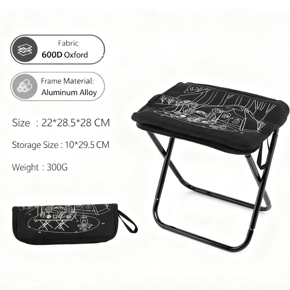 Lightweight Camping Stool, Portable Folding 900D Oxford Cloth 1 Widesea lightweight camping stool with 900D Oxford cloth seat folded open beside a lake