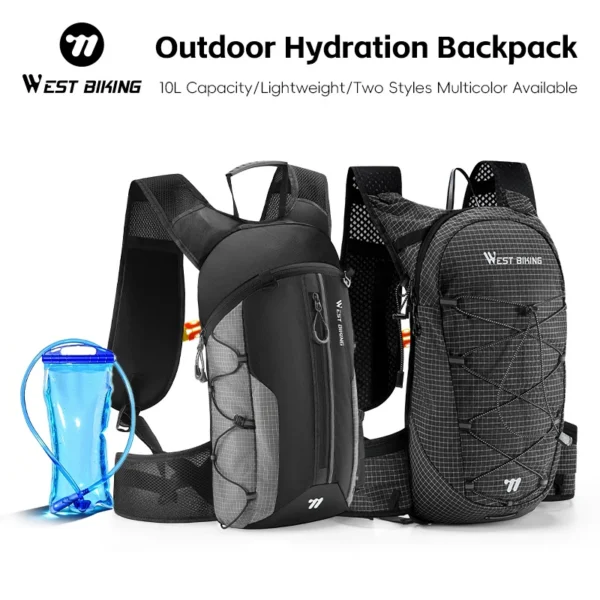 Nylon hydration daypack in olive green with reflective trim, shoulder straps and hydration hose