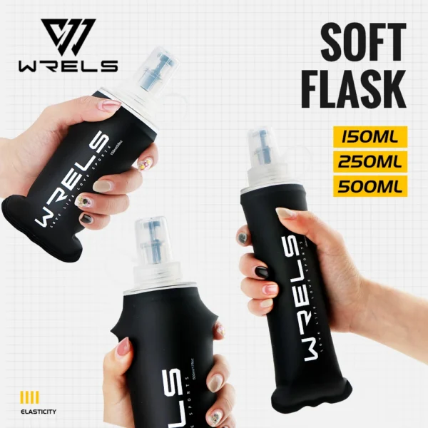 Soft flask with straw in clear TPU with scale marks and silicone bite valve