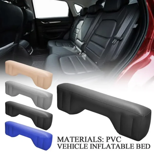 Back seat air mattress inflated across the rear seat of a car for sleeping