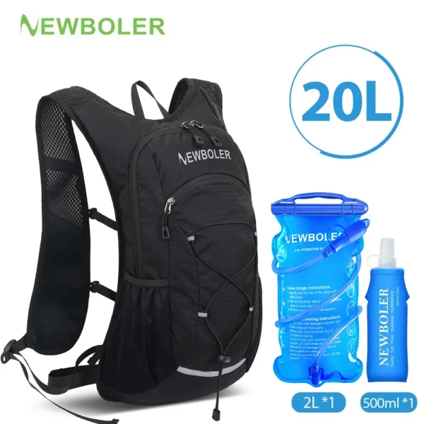 Cycling hydration backpack in nylon with water bag hose and adjustable shoulder straps