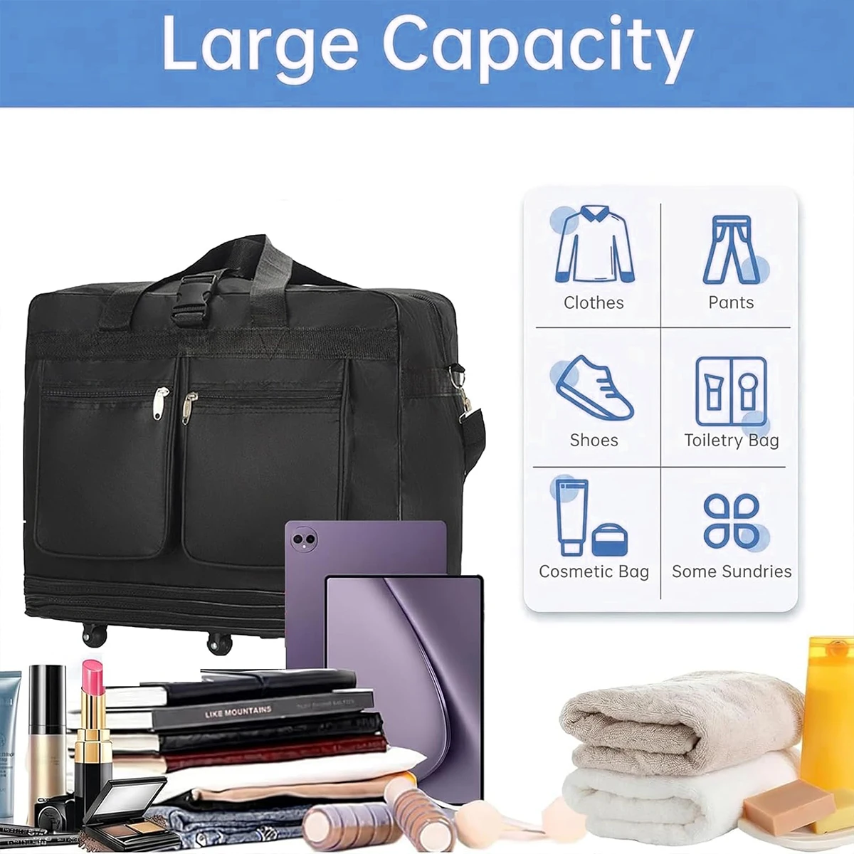 Expandable Rolling Duffel Bag with Wheels and Sturdy Handle 2 Expandable Rolling Duffel Bag with Wheels and Sturdy Handle - view 2