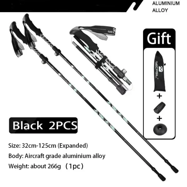 Ultralight telescopic trekking poles in purple with EVA grip, wrist strap and storage bag