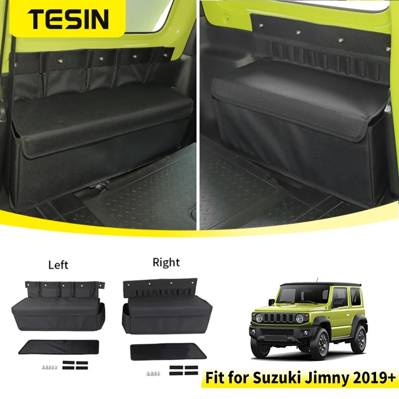 Rear Trunk Side Organizer for Suzuki Jimny JB74 2019 Up TESIN 1 Rear trunk side organizer fitted to the cargo side panel of a Suzuki Jimny JB74