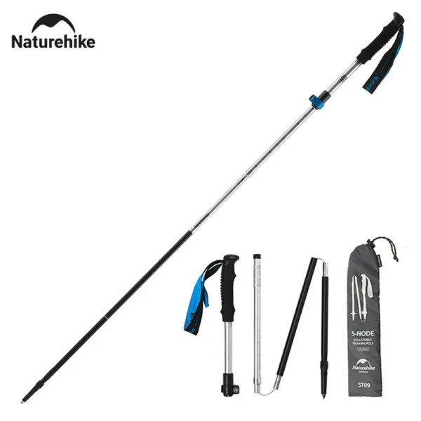 Telescopic aluminum trekking pole with EVA straight grip, wrist strap and steel tip