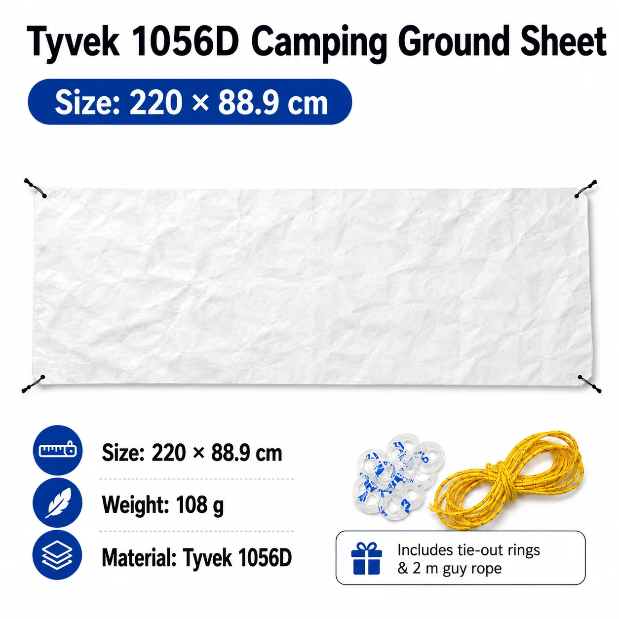 Tyvek Tent Footprint Ultralight 1056D Ground Sheet with Tie-Outs 11 Tyvek Tent Footprint Ultralight 1056D Ground Sheet with Tie-Outs - view 11