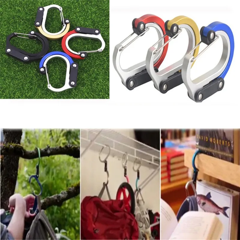 Rotating Gear Clip Hook 360 Degree Hybrid Carabiner in Iron 1 Rotating gear clip hook in black with swivel head and hook hanging a camp lantern