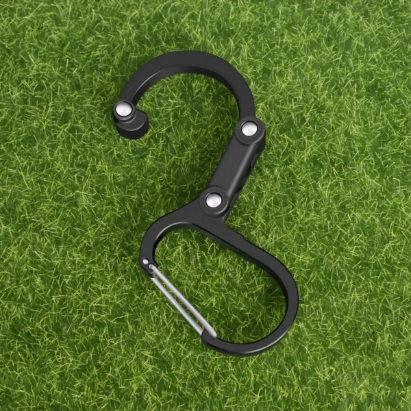 Aluminum hybrid gear clip in black with rotating head and nested hook and carabiner