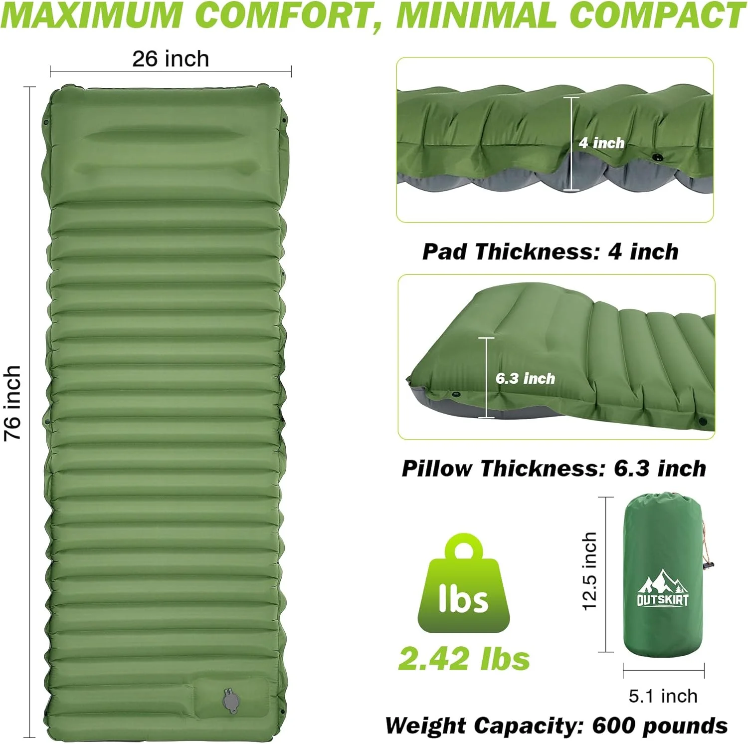 Thick Self Inflating Pad 4 Inch with Built-In Pump, Spliceable 5 Thick Self Inflating Pad 4 Inch with Built-In Pump, Spliceable - view 5