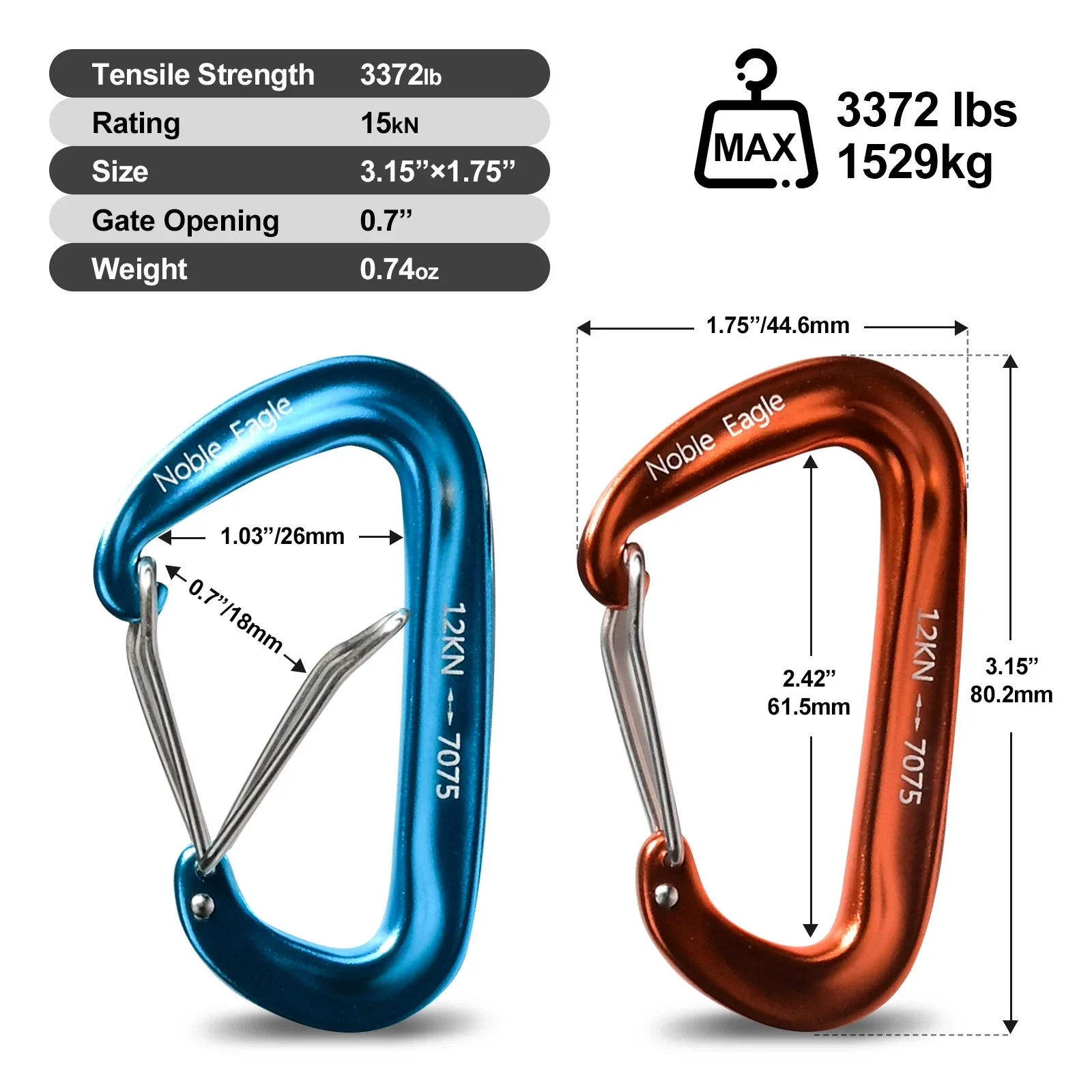 Aluminum Carabiner Set, 6 Pack 12kN 7075 D Ring Clips 3 Aluminum Carabiner Set, 6 Pack 12kN 7075 D Ring Clips - view 3