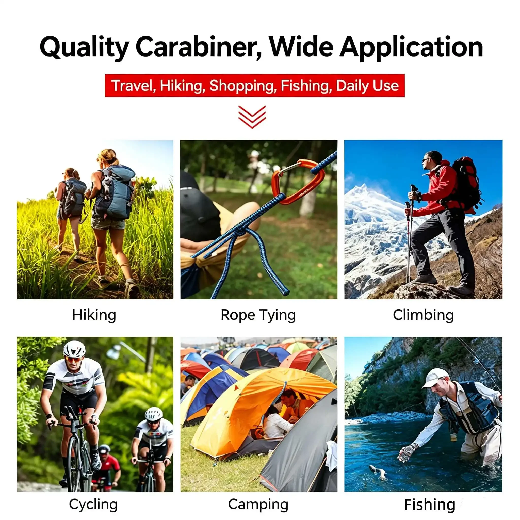 Aluminum Carabiner Set, 6 Pack 12kN 7075 D Ring Clips 4 Aluminum Carabiner Set, 6 Pack 12kN 7075 D Ring Clips - view 4
