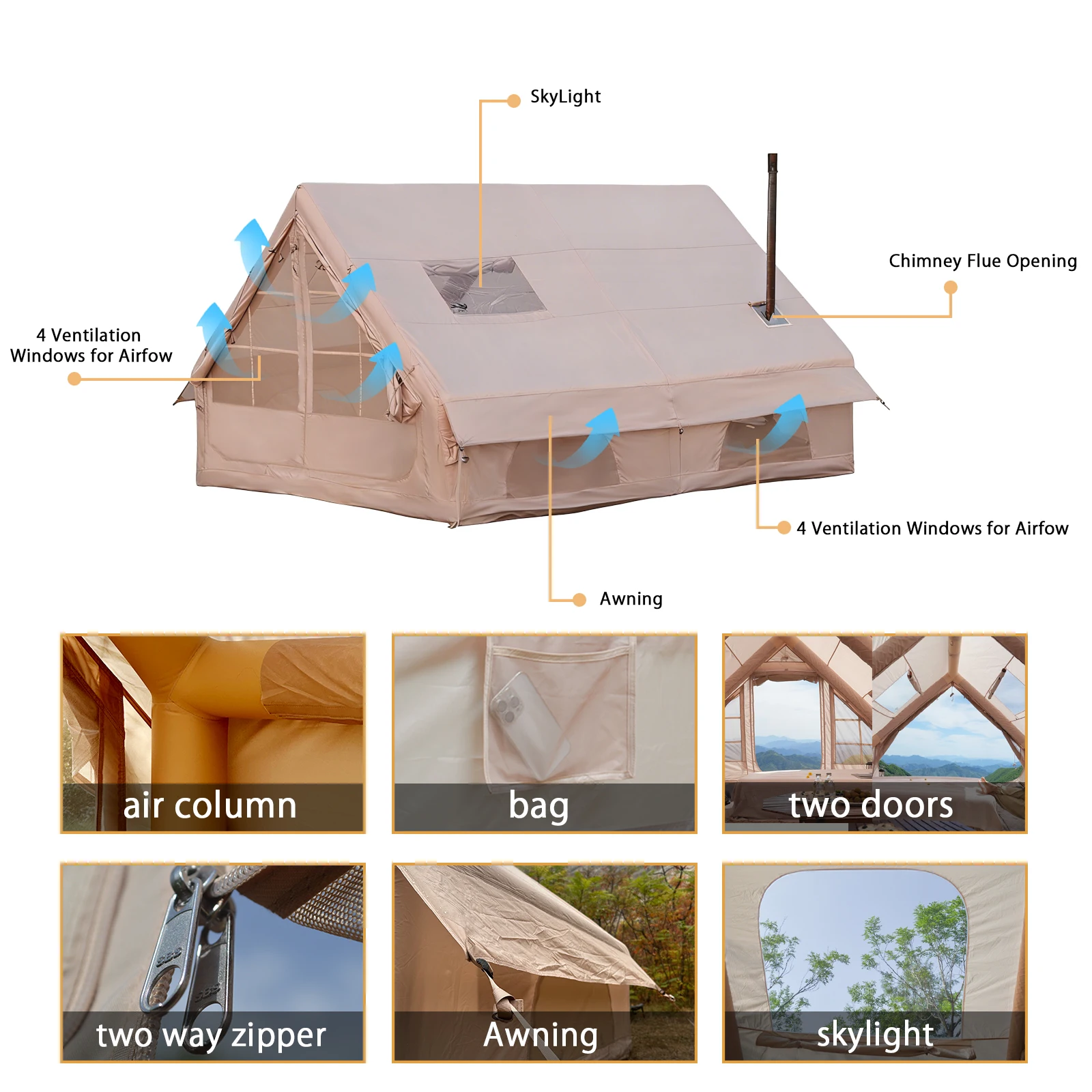 Inflatable Camping Tent with Skylight and Air Pump for 4-6 People 2 Inflatable Camping Tent with Skylight and Air Pump for 4-6 People - view 2