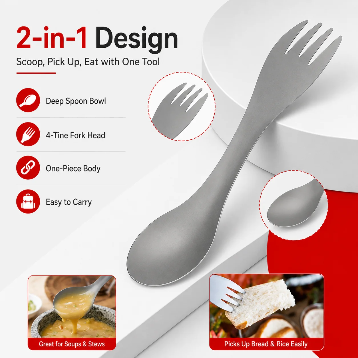 Titanium Camping Spork, 2 in 1 Spoon and Fork, PINMOAP 2 Titanium Camping Spork, 2 in 1 Spoon and Fork, PINMOAP - view 2