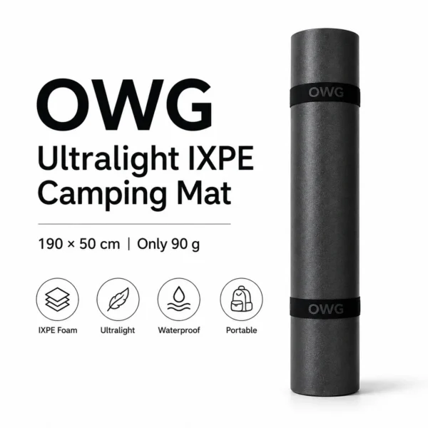 Ultralight foam sleeping mat unrolled inside a small tent with elastic straps beside it