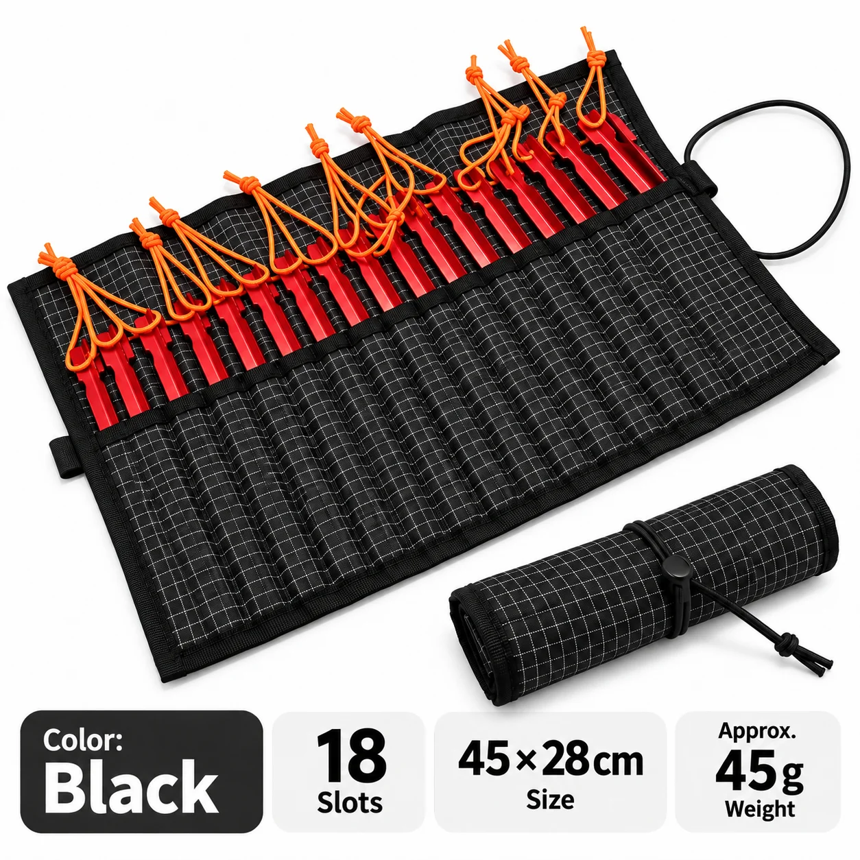 Tent Stake Organizer Roll 18 Slots Ultralight UHMWPE Blend 45g 7 Tent Stake Organizer Roll 18 Slots Ultralight UHMWPE Blend 45g - view 7