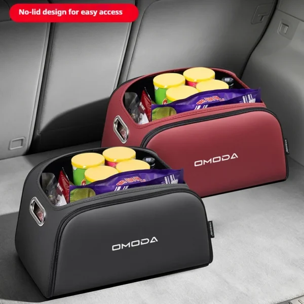 Black leather trunk toolbox with tools inside the trunk of a Chery Omoda 5