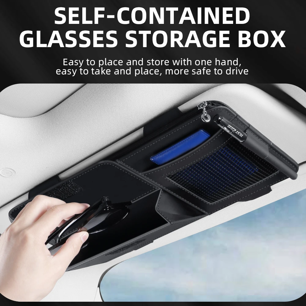 Leather Sun Visor Organizer with Photo Frame and Sunglasses Clip 3 Leather Sun Visor Organizer with Photo Frame and Sunglasses Clip - view 3