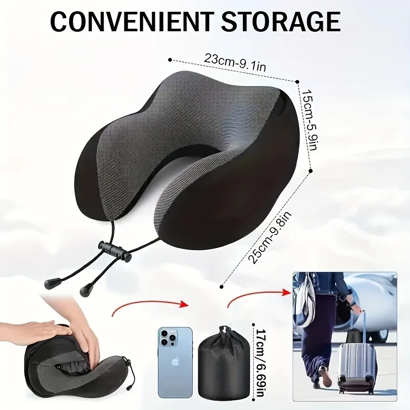 Hooded Travel Neck Pillow U Shape Memory Foam Removable Cover 3 Hooded Travel Neck Pillow U Shape Memory Foam Removable Cover - view 3