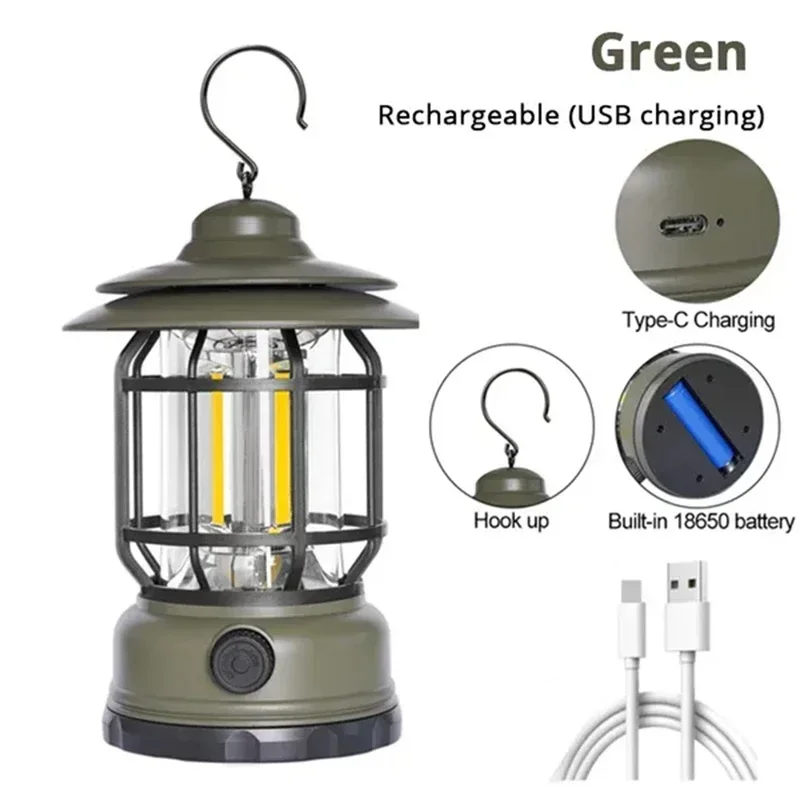 Retro Hanging Tent Lamp, USB Rechargeable, 1 or 2 Pack 8 Retro Hanging Tent Lamp, USB Rechargeable, 1 or 2 Pack - view 8
