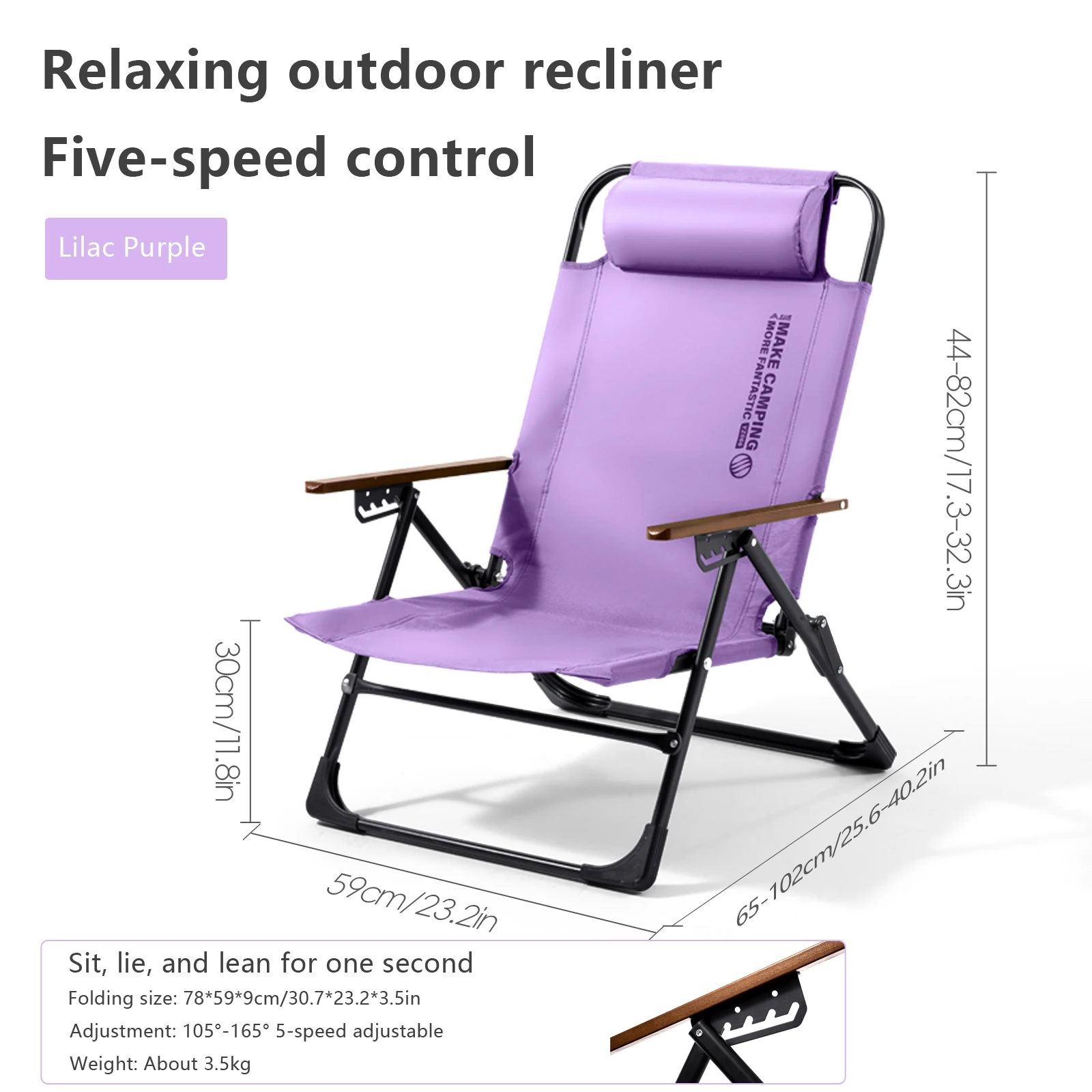 Folding Camping Lounge Chair with Armrests and Oxford Seat 7 Folding Camping Lounge Chair with Armrests and Oxford Seat - view 7
