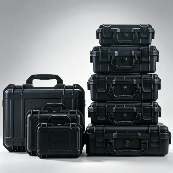 Pick pluck foam case in black open with custom foam cutouts holding tools