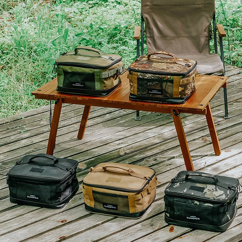 Fishing Gear Storage Bag 900D Oxford for Tools and Sundries 1 Black forest print fishing gear storage bag in 900D Oxford with lures and tools inside