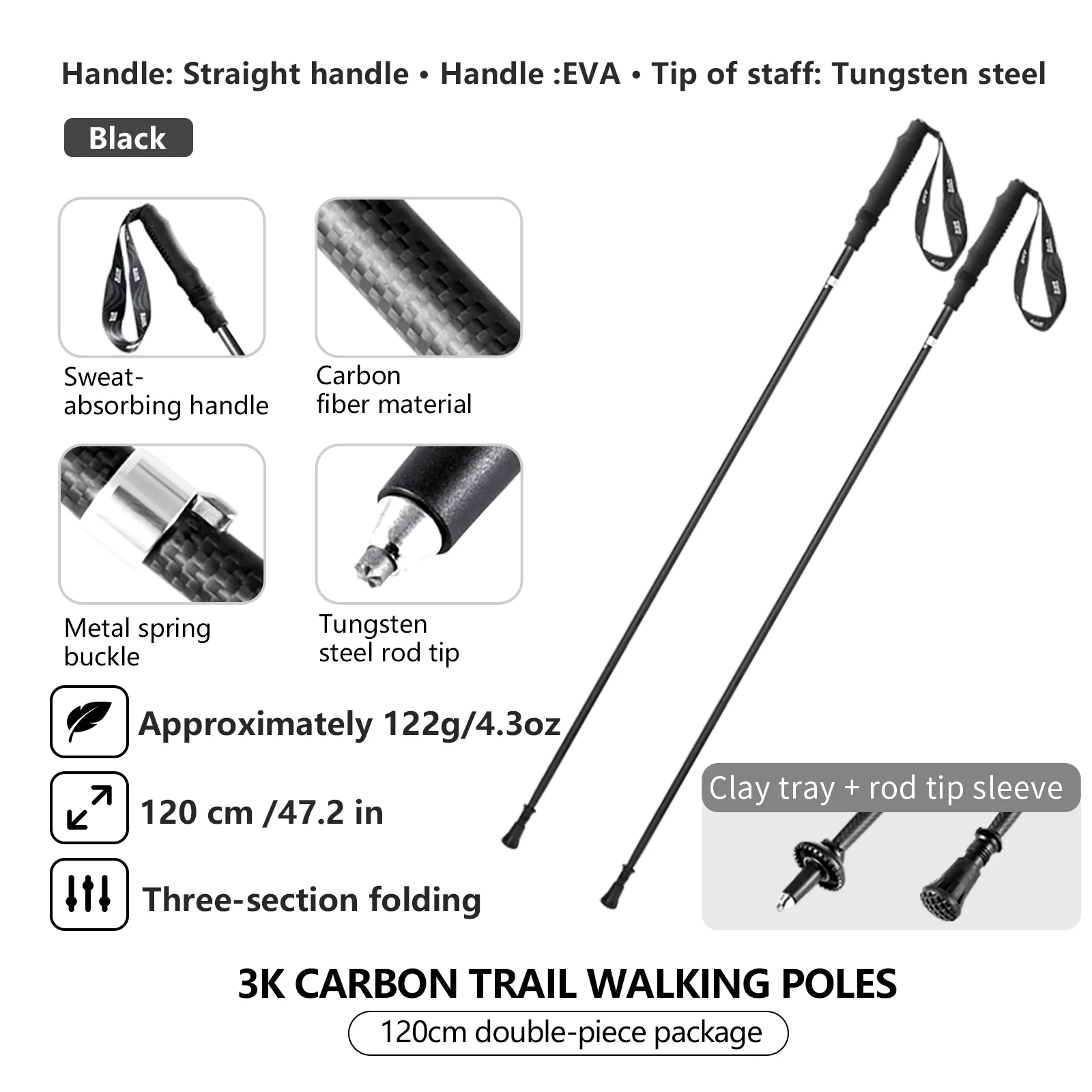 Folding Carbon Trekking Poles 2 Pack 3K Ultralight Bisinna 9 Folding Carbon Trekking Poles 2 Pack 3K Ultralight Bisinna - view 9
