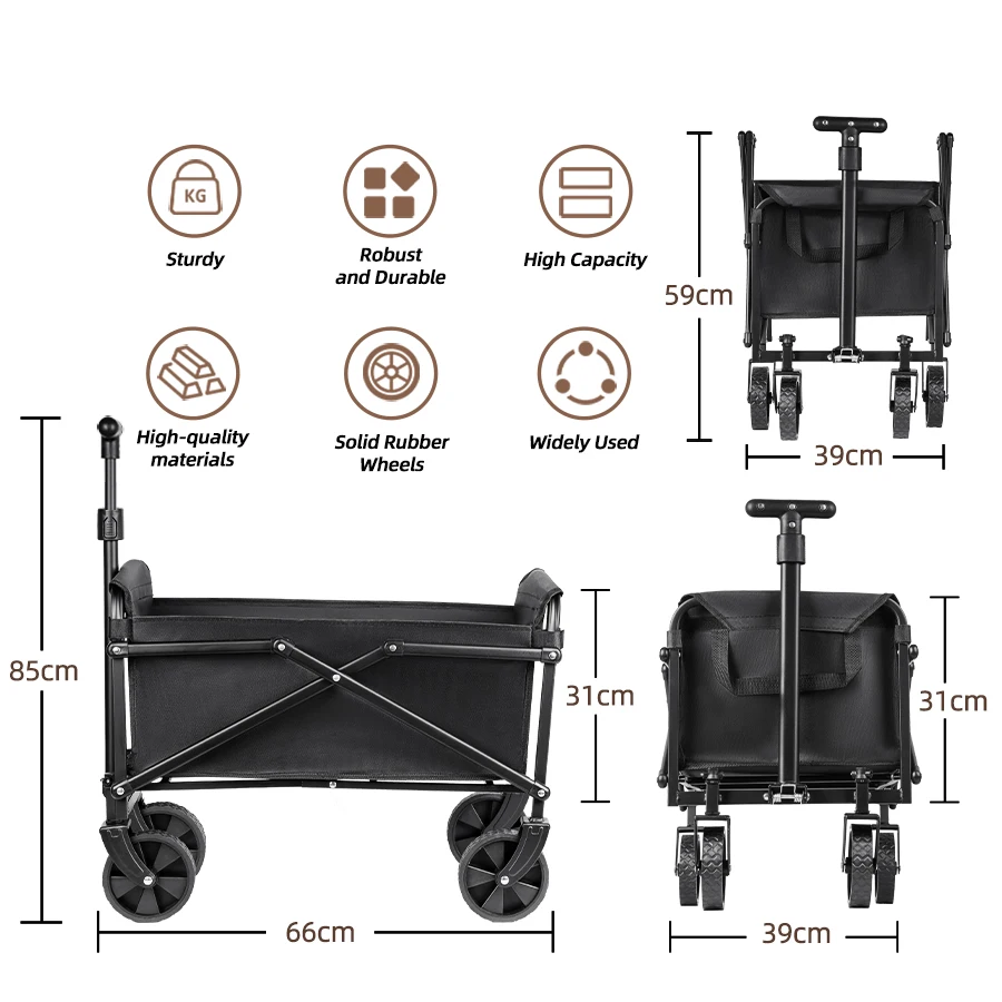 Folding Camping Cart Heavy Duty Utility Wagon with 4 Wheels 2 Folding Camping Cart Heavy Duty Utility Wagon with 4 Wheels - view 2