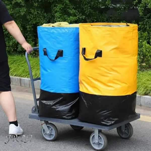 Large heavy duty moving bag packed with bedding and blankets, ready for moving day