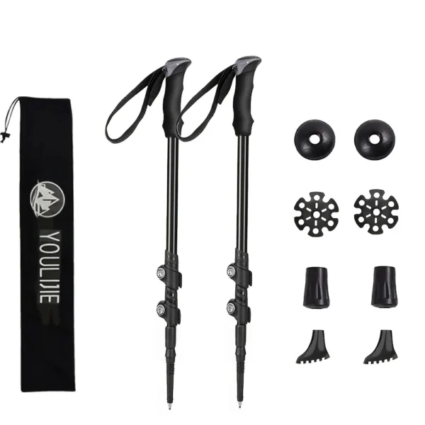 Lightweight carbon hiking poles 2 pack with EVA grips, rubber tips, baskets and carrying case