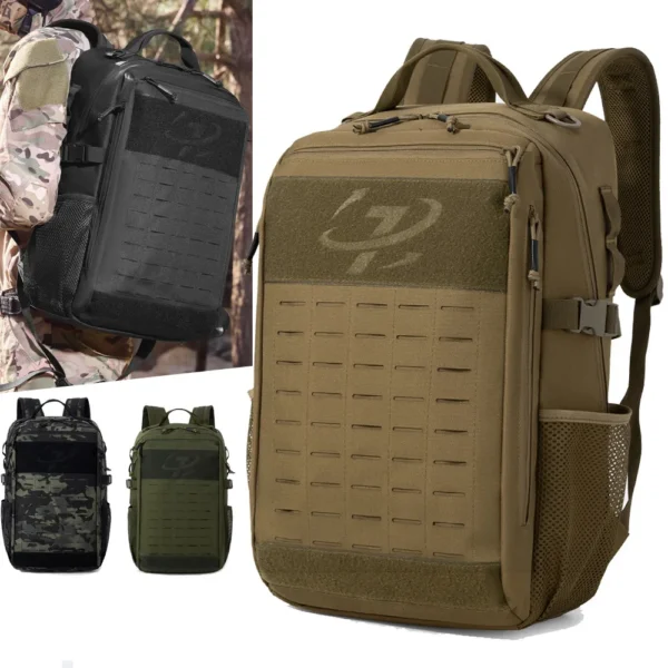 Molle climbing rucksack in khaki nylon with molle webbing for trekking and hunting