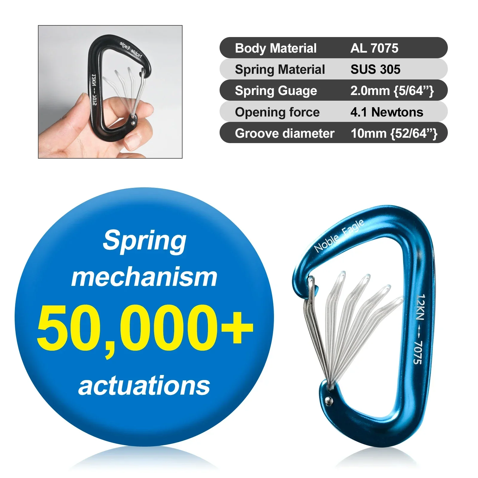 Aluminum Carabiner Set, 6 Pack 12kN 7075 D Ring Clips 2 Aluminum Carabiner Set, 6 Pack 12kN 7075 D Ring Clips - view 2