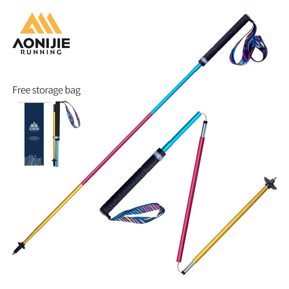 Quick Lock Hiking Poles Carbon Fiber 2 Pack AONIJIE 1 Quick lock hiking poles in carbon fiber with EVA foam grips and wrist straps, shown folded and open