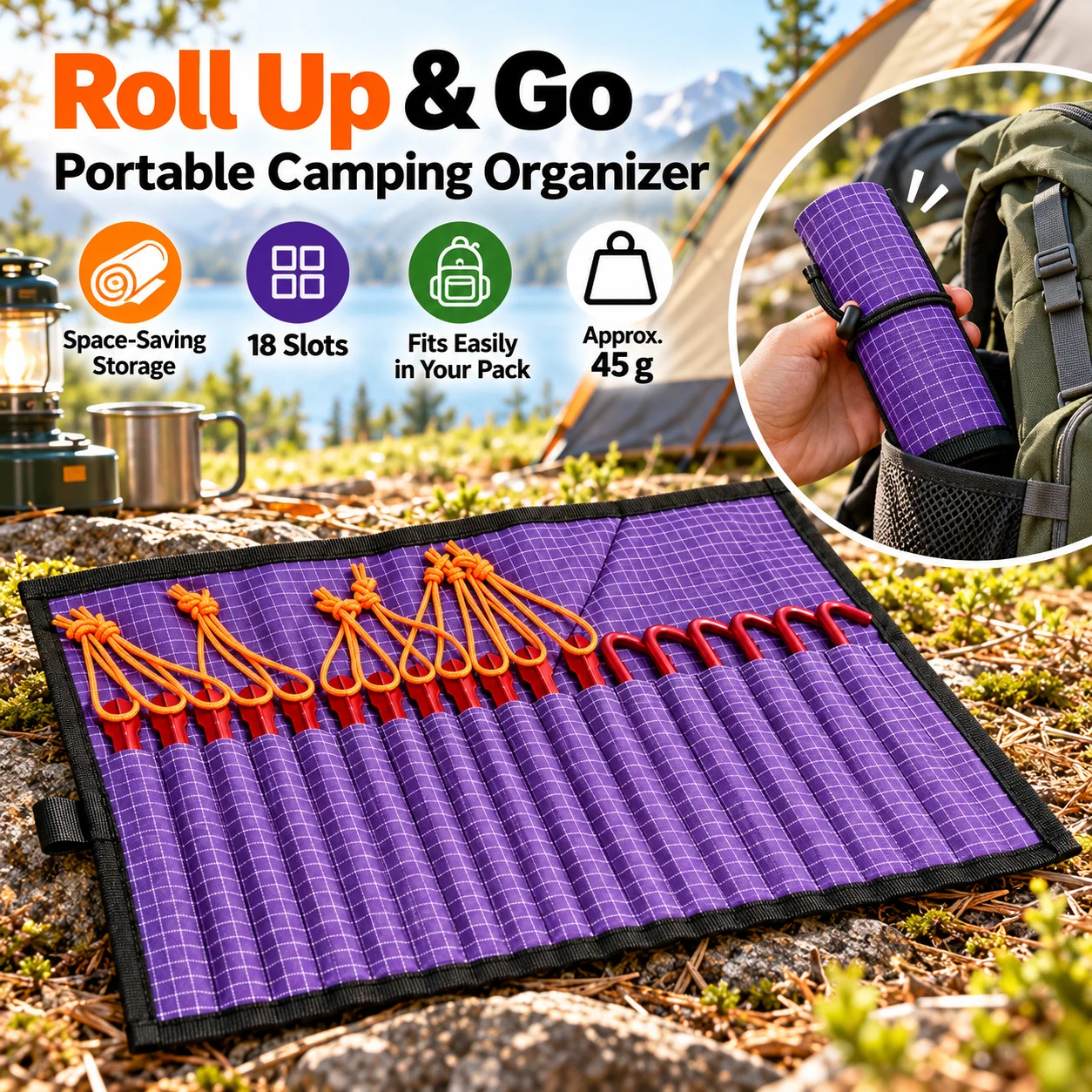 Tent Stake Organizer Roll 18 Slots Ultralight UHMWPE Blend 45g 5 Tent Stake Organizer Roll 18 Slots Ultralight UHMWPE Blend 45g - view 5