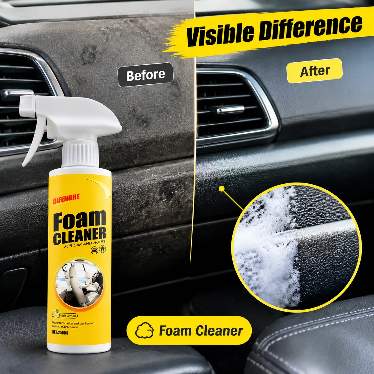 Lemon Foam Cleaner Spray 250 ml for Car and Home with 2 Sponges 5 Lemon Foam Cleaner Spray 250 ml for Car and Home with 2 Sponges - view 5