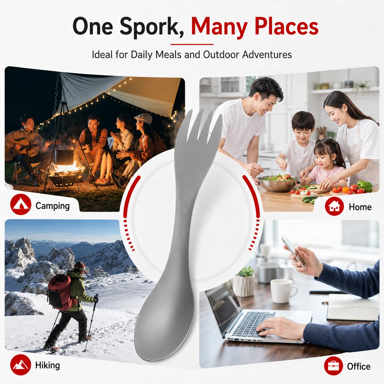 Titanium Camping Spork, 2 in 1 Spoon and Fork, PINMOAP 6 Titanium Camping Spork, 2 in 1 Spoon and Fork, PINMOAP - view 6