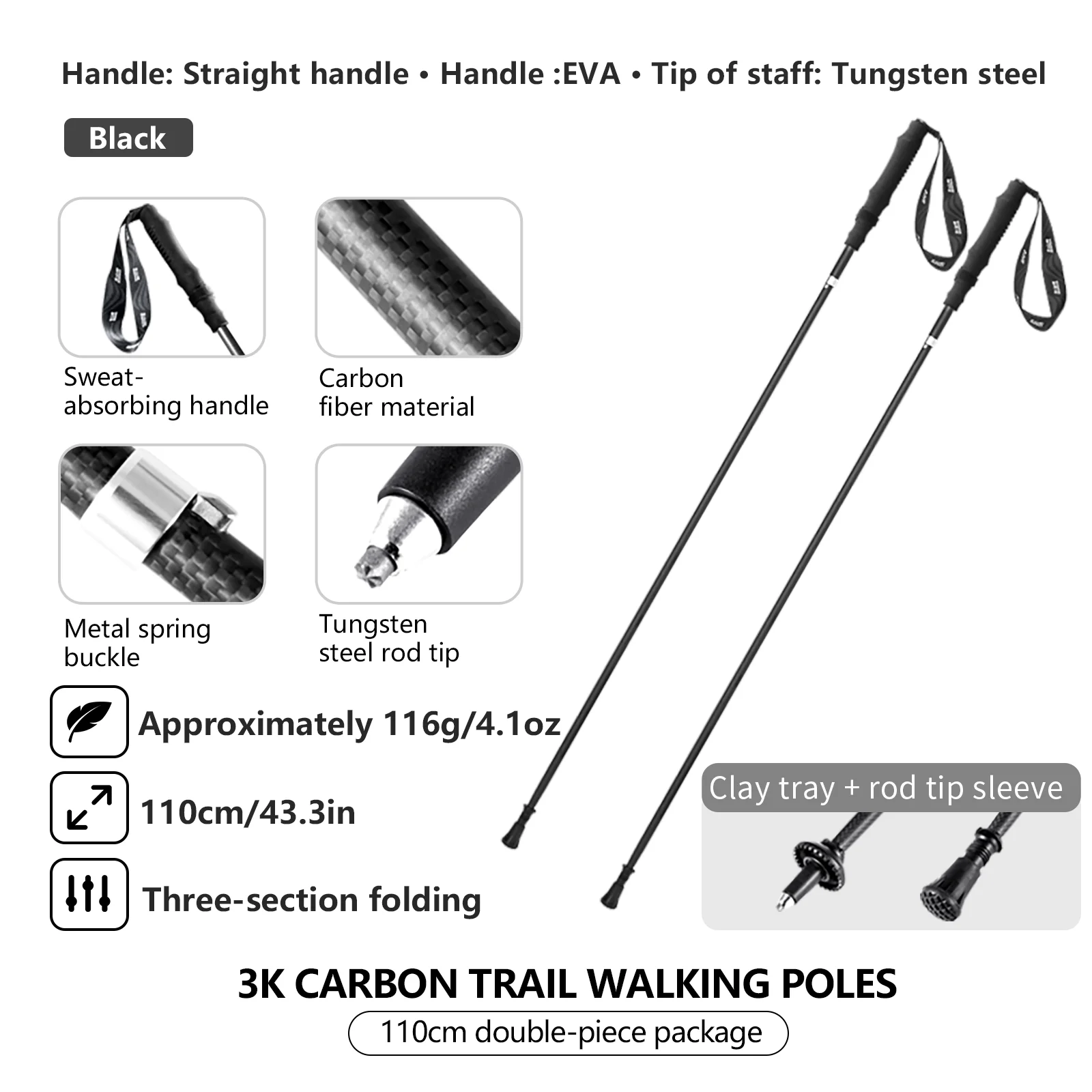 Folding Carbon Trekking Poles 2 Pack 3K Ultralight Bisinna 7 Folding Carbon Trekking Poles 2 Pack 3K Ultralight Bisinna - view 7