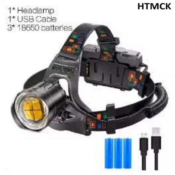 3200 lumen headlamp with zoom lens, aluminum head, rear battery box and woven headband