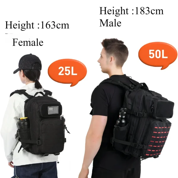 Bottle holder hiking backpack in black nylon with two side water bottle holders