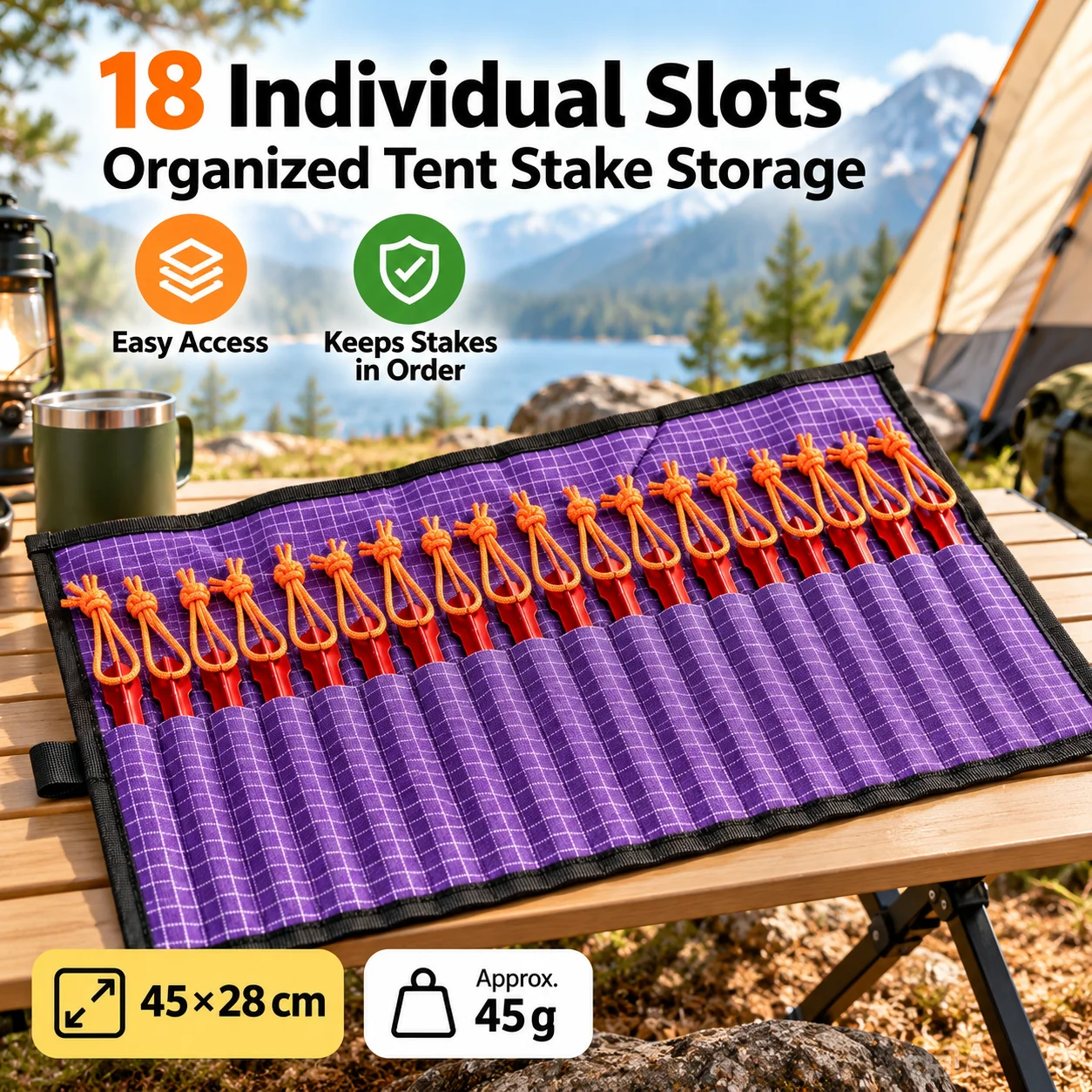 Tent Stake Organizer Roll 18 Slots Ultralight UHMWPE Blend 45g 3 Tent Stake Organizer Roll 18 Slots Ultralight UHMWPE Blend 45g - view 3