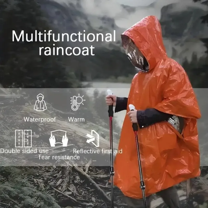 Emergency Insulation Poncho with Whistle and Drawstring Bag 2 Emergency Insulation Poncho with Whistle and Drawstring Bag - view 2